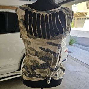 Distressed faded camo print tank